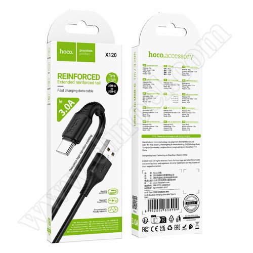Кабел Hoco, X120AC, USB A(M) - USB C(M), v.2.0, 3.0A, 1.0m, Black Кабел Hoco, X120AC, USB A(M) - USB C(M), v.2.0, 3.0A, 1.0m, Black
