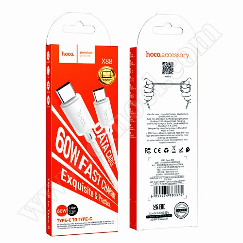Кабел Hoco, X88CC, USB C(M) - USB C(M), v.2.0, 60W, 1.0m, White Кабел Hoco, X88CC, USB C(M) - USB C(M), v.2.0, 60W, 1.0m, White