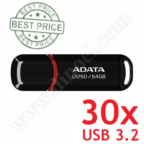 Adata, UV150, 64GB, USB 3.2, Flash Drive, Black + Red, 30бр.