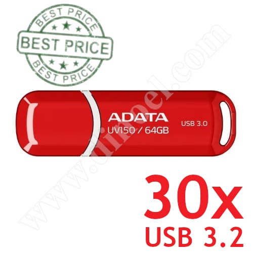 Adata, UV150, 64GB, USB 3.2, Flash Drive, Red + White, 30бр.