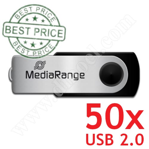 MediaRange, 16GB, MR910, USB 2.0, Flash Drive, Black-Silver, 50бр.